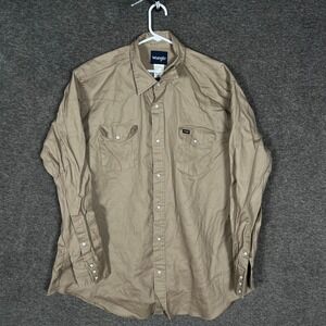 Wrangler Mens 2XLT Western Shirt Tan‎ Long Sleeve Button Down Cowboy Brushpopper